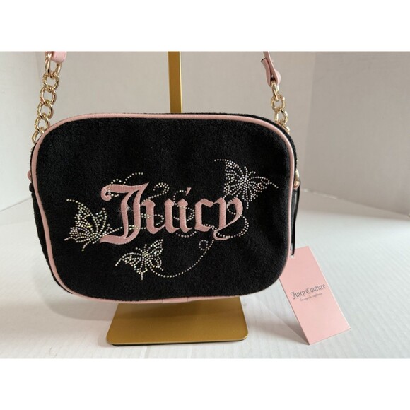JUICY COUTURE Wingin It Camera Bag Bling Butterfly Crossbody Pink Black New Tag - Picture 6 of 16